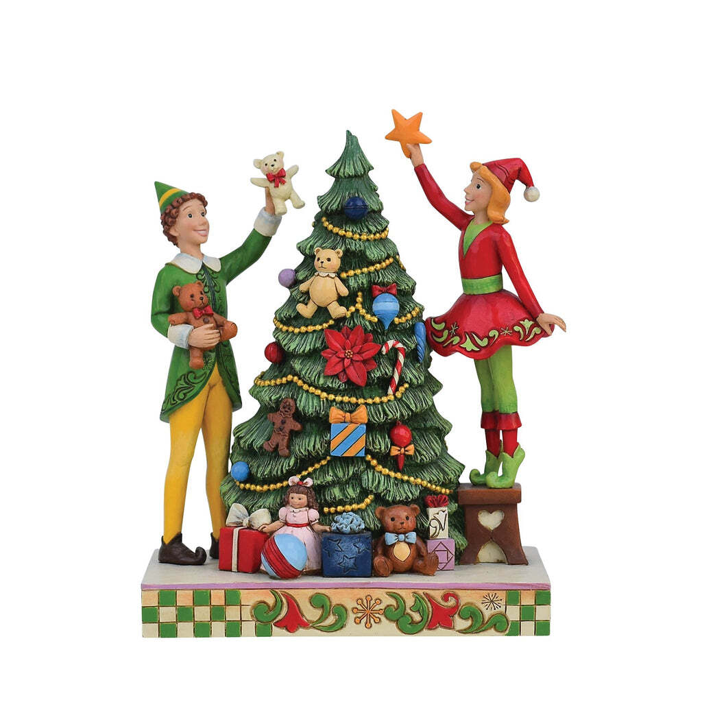 Elf by Jim Shore <br>Buddy & Jovie Decorating Tree (22cm)<br> "Treat Every Day Like Christmas"
