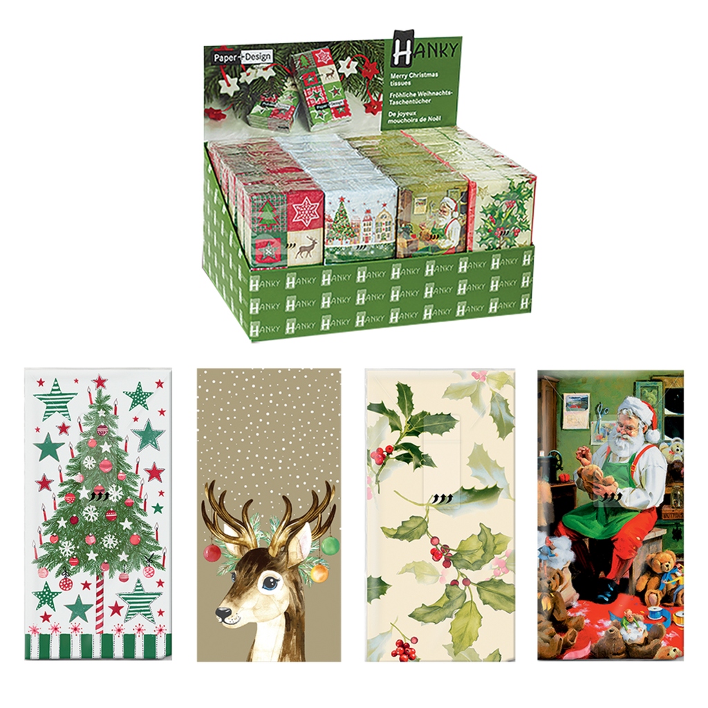 Christmas Tissues - Green Christmas Theme <br> 4 Assorted