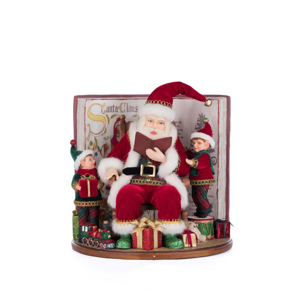 PRE-ORDER 2024 (CLOSES 26th February) <br> Katherine's Collection <br> Holiday Magic <br> Rotating Santa With Elves Rotating Book Scene (27cm) - $529