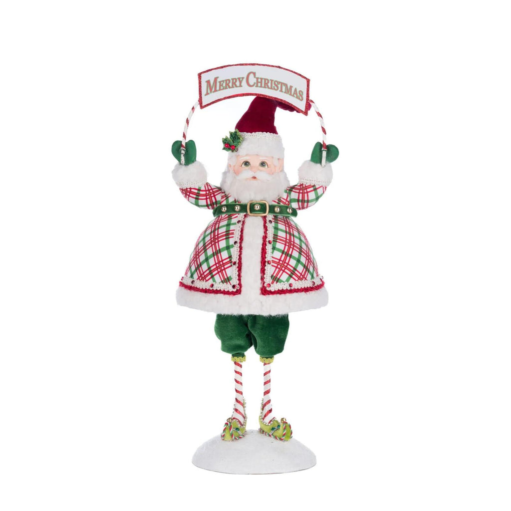 PRE-ORDER 2024 (CLOSES 26th February) <br> Katherine's Collection <br> Village of Holly Woods <br> Silly Santa With Sign (37cm) - $279