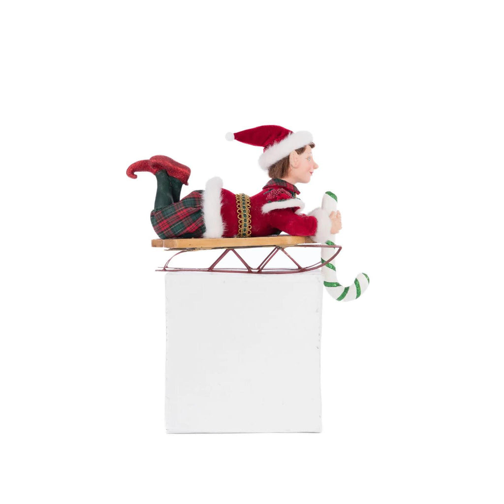PRE-ORDER 2024 (CLOSES 26th February) <br> Katherine's Collection <br> Holiday Magic <br> Laying Elf on Sleigh Stocking Holder (18cm) - $249