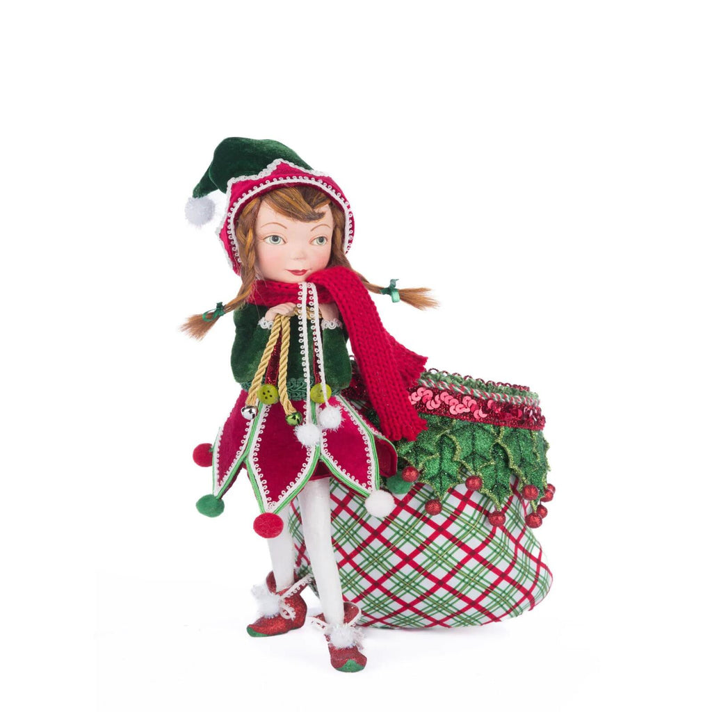 PRE-ORDER 2024 (CLOSES 26th February) <br> Katherine's Collection <br> Village of Holly Woods <br> Winter Snowdrop Elf With Bag (32cm) - $269