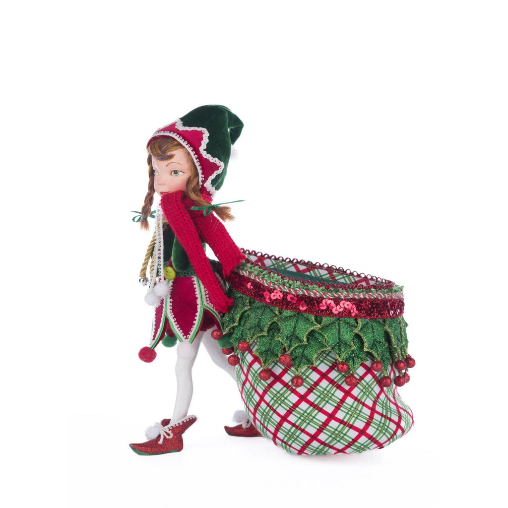 PRE-ORDER 2024 <br> Katherine's Collection <br> Village of Holly Woods <br> Winter Snowdrop Elf With Bag (32cm) - $269