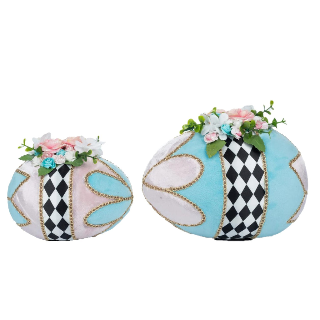 PRE-ORDER 2024 <br> Katherine's Collection <br> Hearts And Wonderland <br> Fabric Covered Eggs  <br> Set of 2 (14cm) - $229