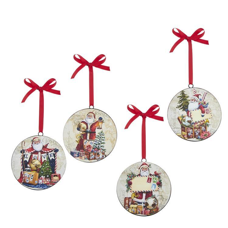 RAZ Imports <br> Hanging Ornament <br> Post Card Santa Disc (15cm) <br> (4 Assorted)