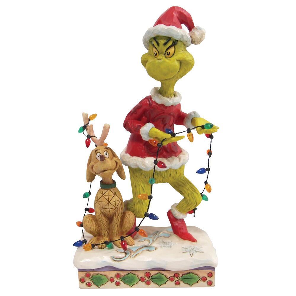 Grinch by Jim Shore <br> 8.25" Grinch & Max Wrapped in Lights