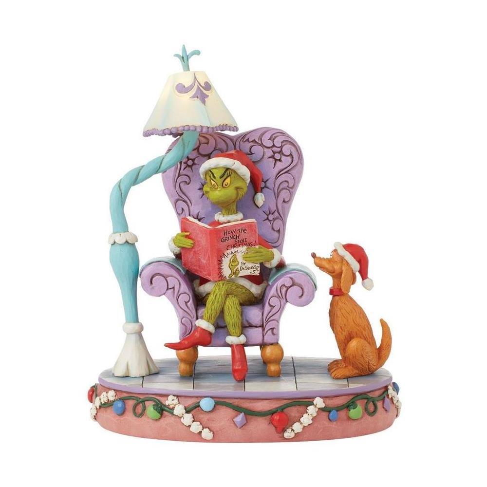 PRE-ORDER 2024 <br> Grinch by Jim Shore <br> Lit Grinch In Chair Reading (20cm)