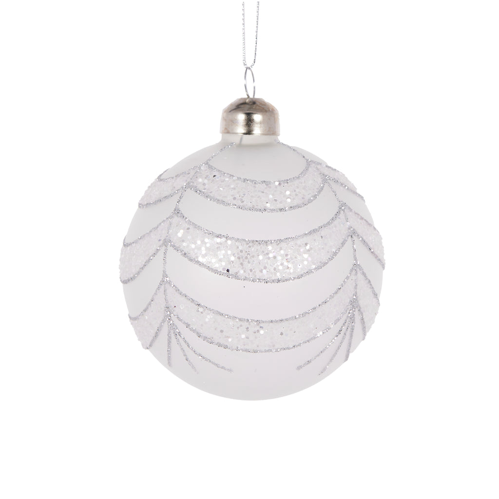 Hanging Ornament - White Glitter Draped Bauble