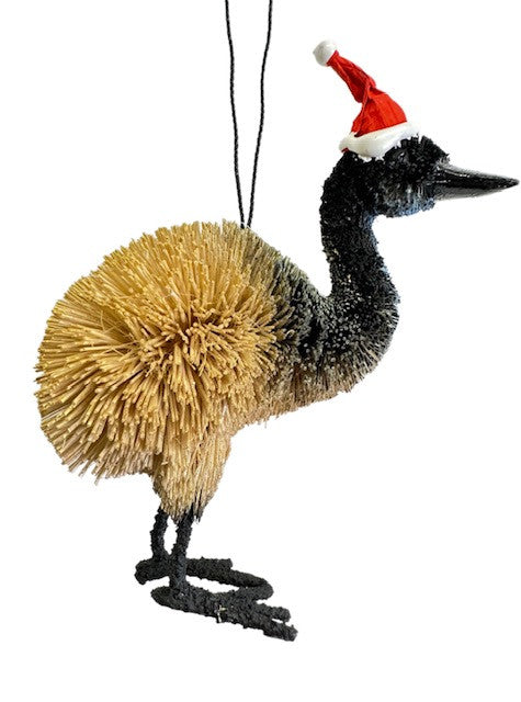 Bristlebrush Designs <br> Hanging Ornament <br> Emu with Santa Hat