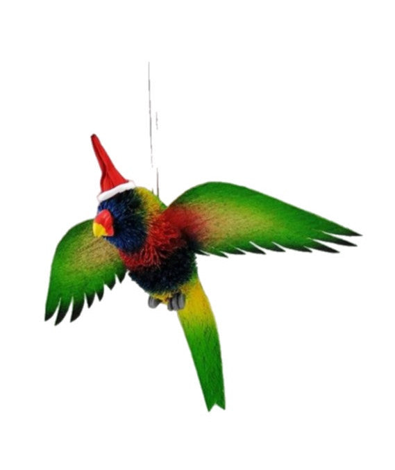Bristlebrush Designs <br> Hanging Ornament <br> Christmas Rainbow Lorikeet With Wings