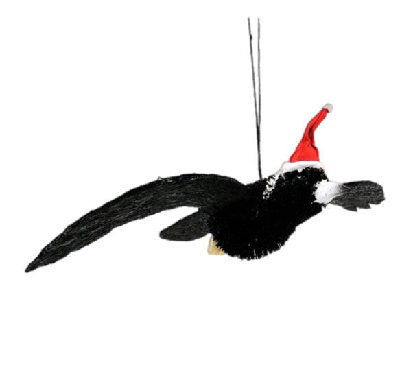 Bristlebrush Designs <br> Hanging Ornament <br> Magpie With Wings and Santa Hat