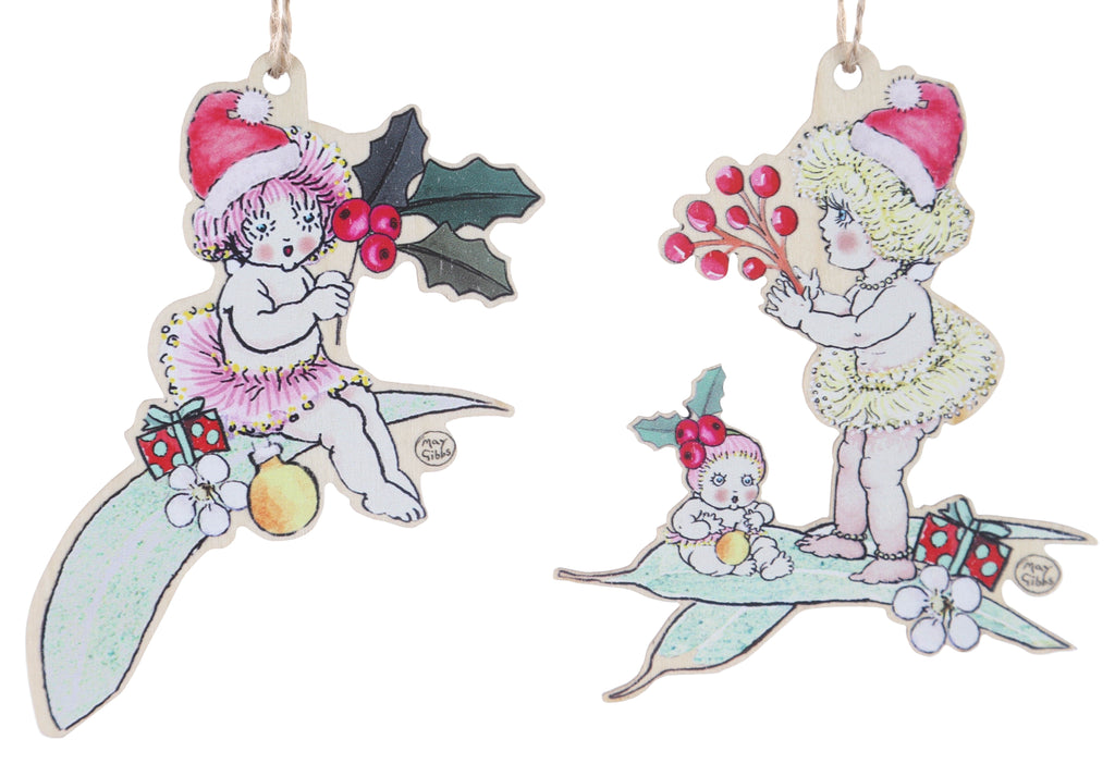 May Gibbs Christmas <br> Gumnut Baby on Leaf <br> Hanging Decoration (2AT)