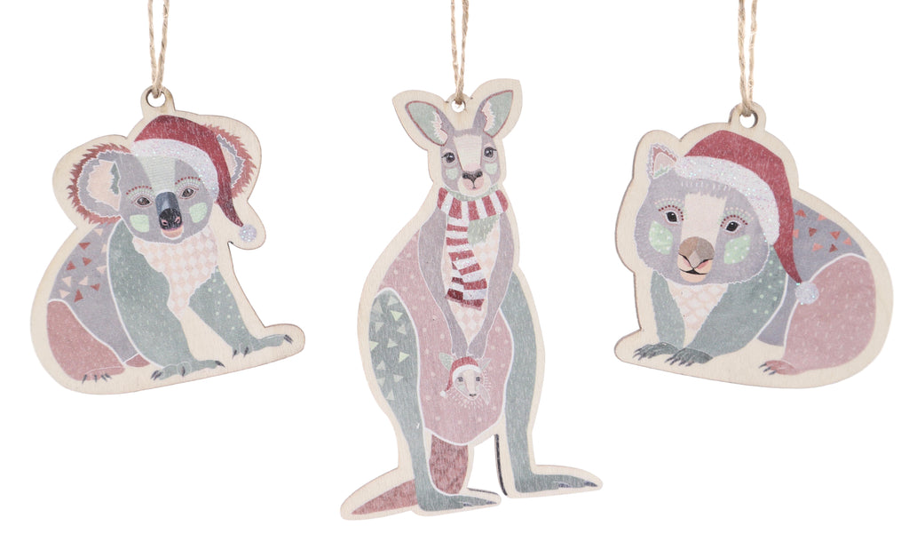 Frankie B Christmas <br> Hanging Decorations <br> Australian Animals <br> 3 Assorted