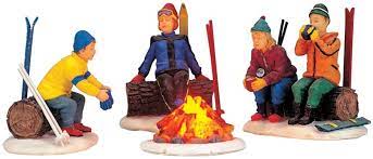 Lighted Accessories <br> Lemax Figurine <br>  Skiers' Camp Fire, Set of 4