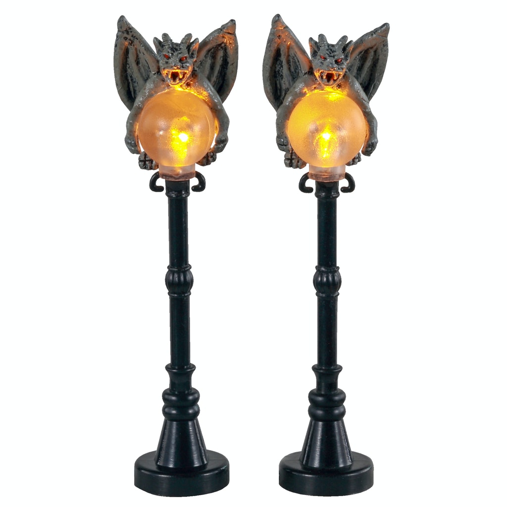 Spooky Town <br> Lighted Accessories <br> Gargoyle Lamp Post, Set of 2