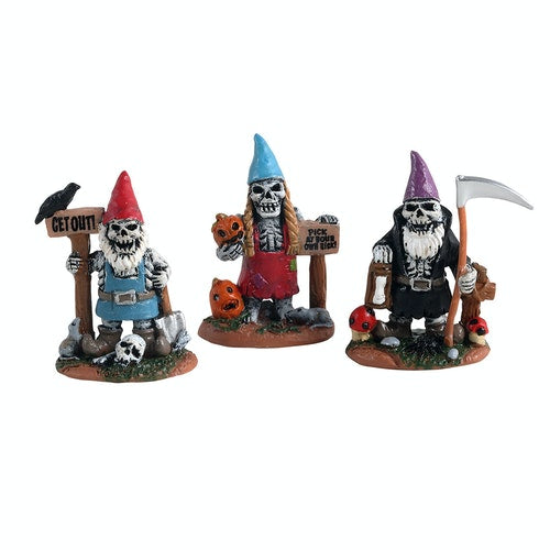 Spooky Town Figurines <br> Skeleton Garden Gnomes, Set of 3