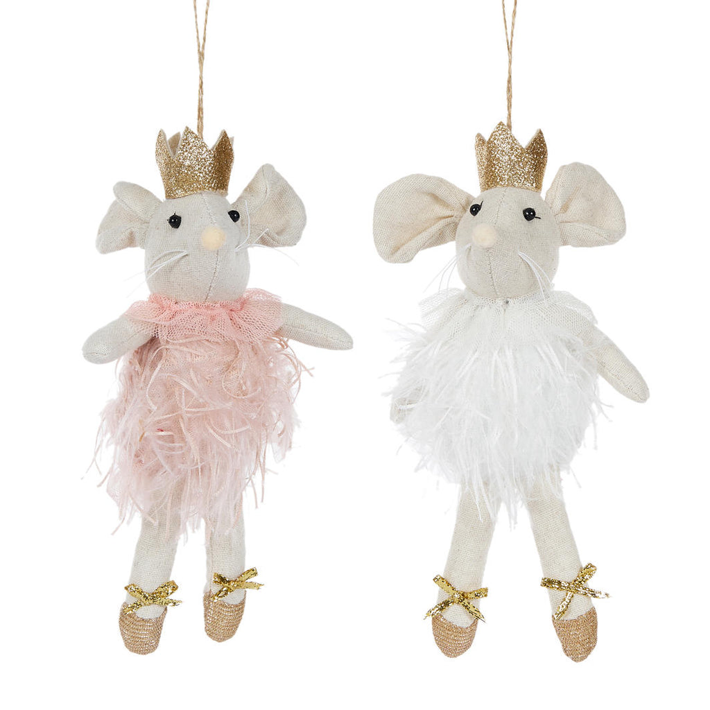 Hanging Ornament <br> Blush and White Mice (2 Assorted)