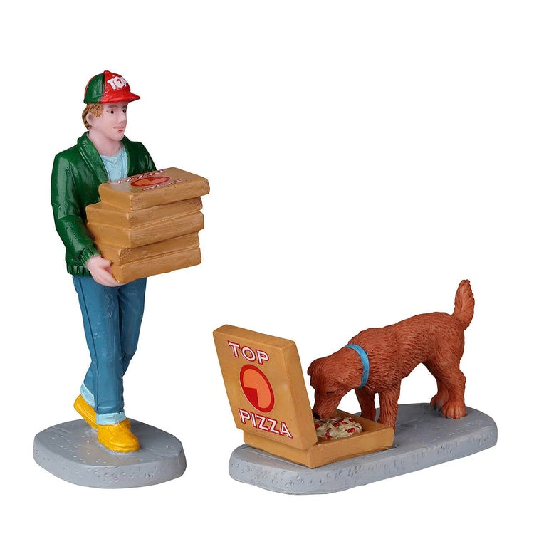 Lemax Figurine <br> Top Pizza Delivery, Set of 2