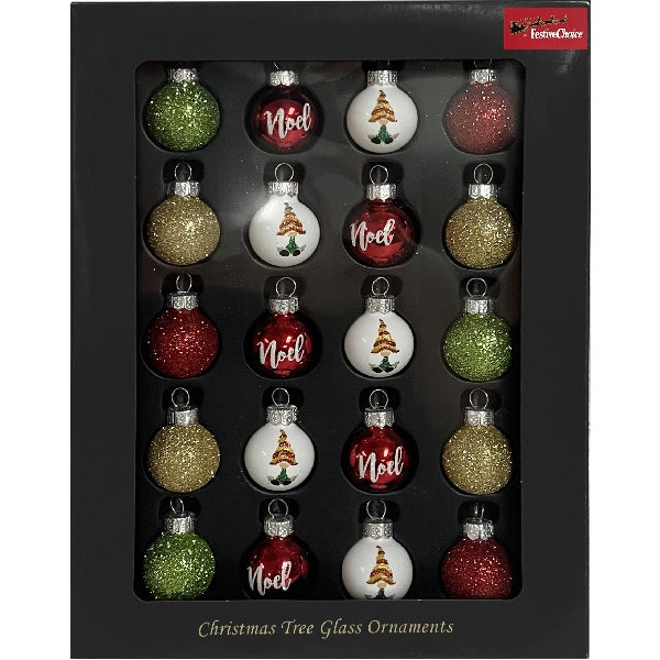 Hanging Ornaments <br>25mm Modern Glass Baubles <br> Set of 20