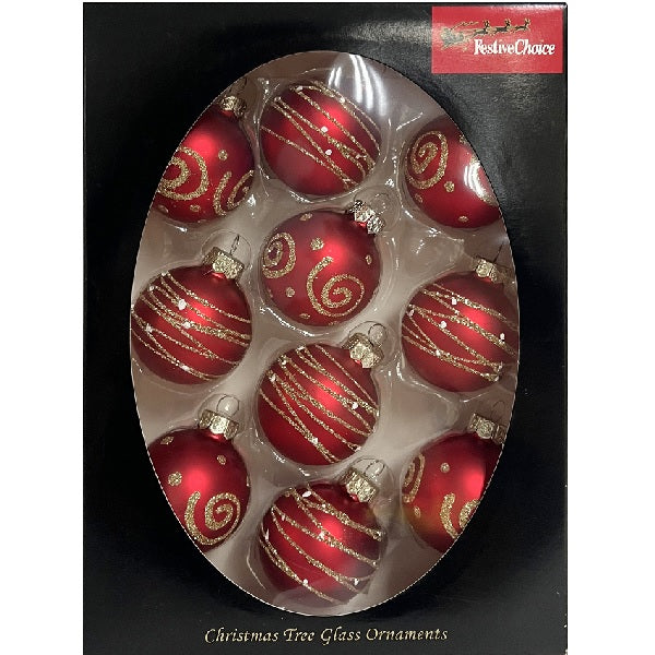Hanging Ornaments <br> 45mm Red Christmas Glass Baubles <br> Set of 10