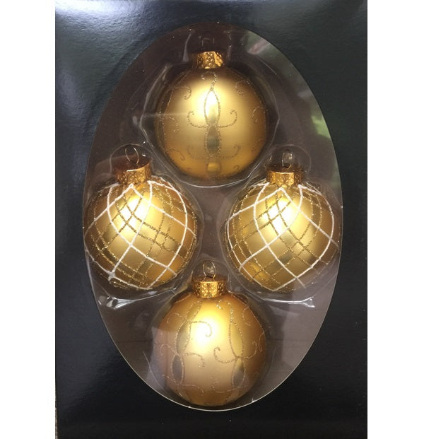 Hanging Ornaments <br> 65mm Set of 4 Glass Baubles <br> Gold
