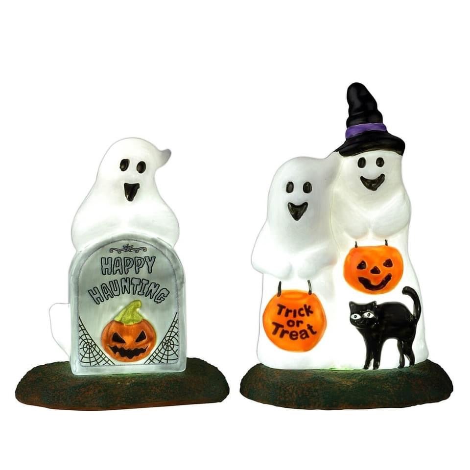 SPOOKY TOWN <br>Lighted Accessories <br> Happy Halloween Ghosts, Set of 2
