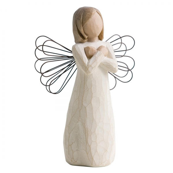 Sign for Love Angel by Willow Tree. Standing angel in cream dress with wire wings, with crossed arms: American Sign Language for love