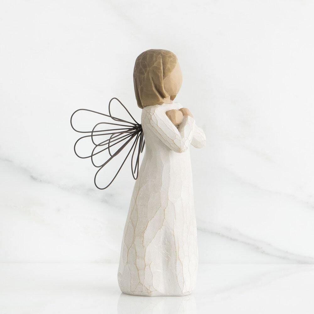 Sign for Love Angel by Willow Tree. Standing angel in cream dress with wire wings, with crossed arms: American Sign Language for love