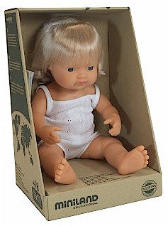 Miniland Doll <br> 38cm Baby Girl <br> Caucasian Blonde