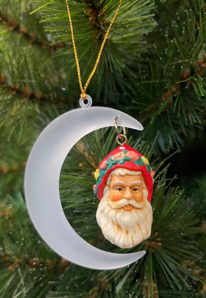 SALE <br> Hanging Ornament <BR> Santa and Moon <BR> Hand Painted