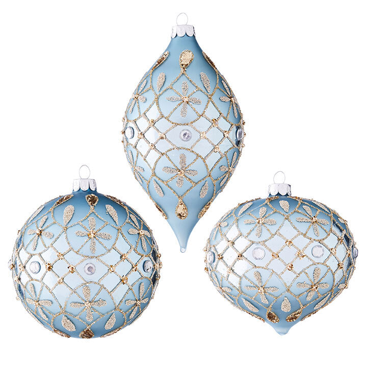 RAZ Imports <br> Hanging Ornament <br> Jewelled (Blue) <br> 3 Assorted