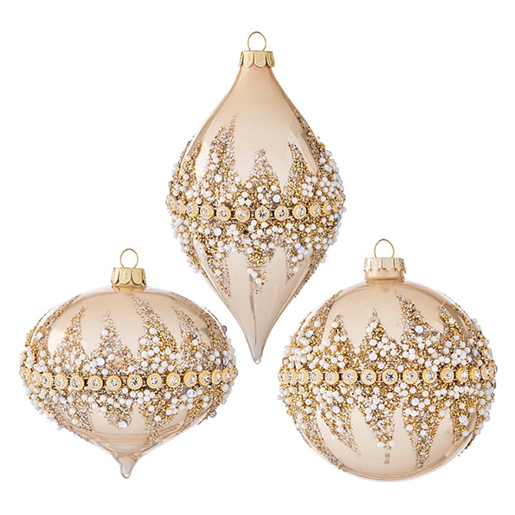 RAZ Imports <br> Hanging Ornament <br> Beaded Glass Ornament <br> 3 Assorted