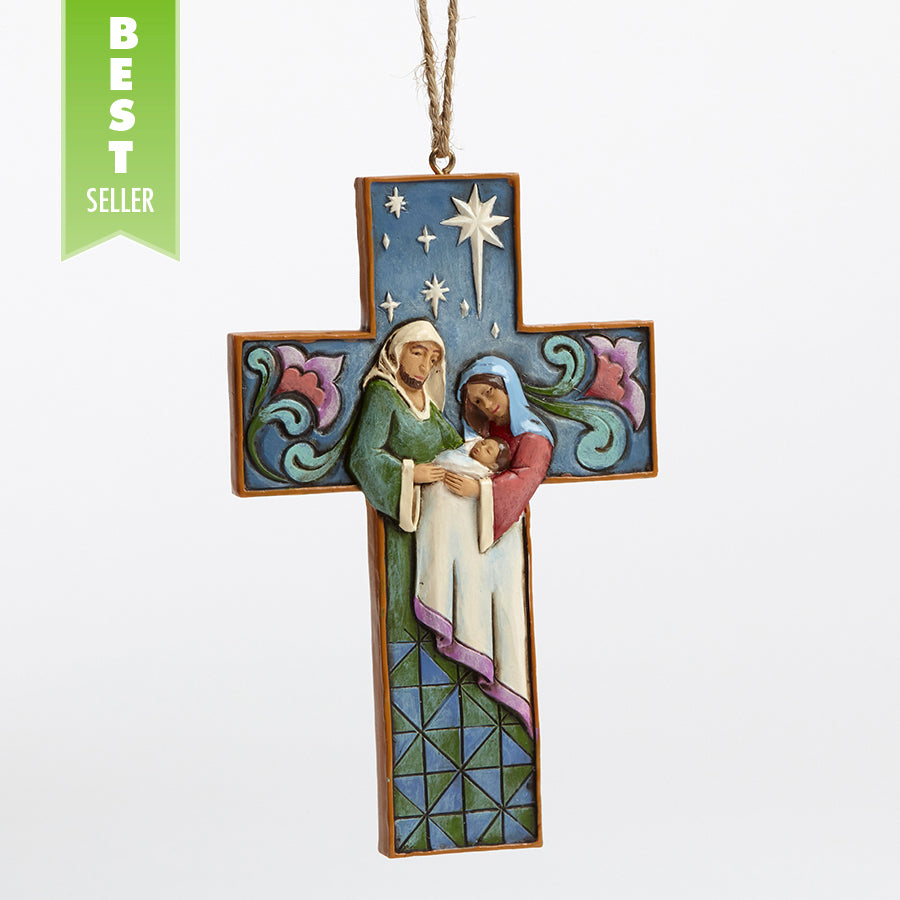 Heartwood Creek by Jim Shore  <br> Hanging Ornament <br> Cross Shaped Holy Family