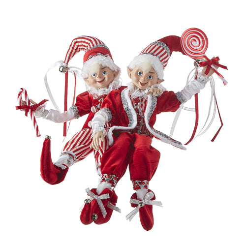 RAZ Imports Elves <br>Jingle & Cocoa <br> 16" Red and White Peppermint Poseable Elves <br>(2 Assorted)