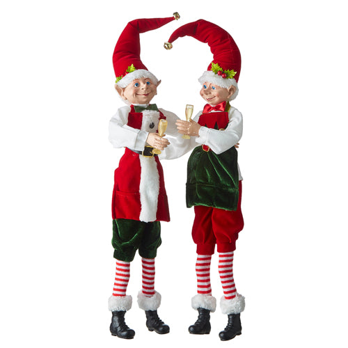 RAZ Imports Elves <br> No Place Like Home <br> 24" Posable Elves with Champagne <br>(2 Assorted)