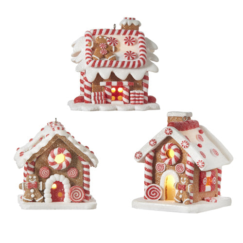 RAZ Imports <br> Hanging Ornament <br> 3.25" Lit Gingerbread House <br> (3 Assorted)