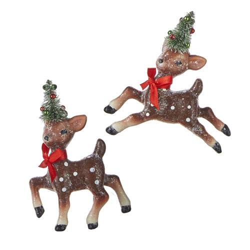 RAZ Imports <br>Country Kitchmas <br> Vintage Deer with Tree (2AT)<br> Hanging Ornament <br> Price is for Each