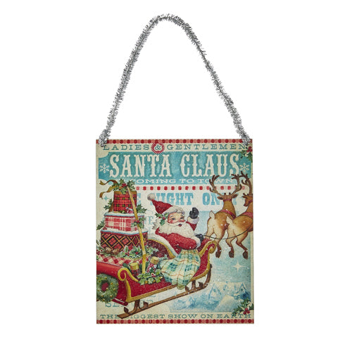 RAZ Imports <br> Hanging Ornament <br>15cm Santa Claus is Coming to Town Poster Ornament