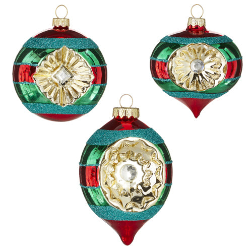 RAZ Imports <br> Hanging Ornament <br>3" Striped Vintage Ornament <br> 3 Assorted