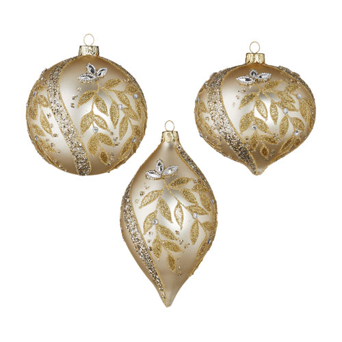 RAZ Imports <br> Hanging Ornament <br>13cm Gold Leaf Patterned Ornament (3AT)