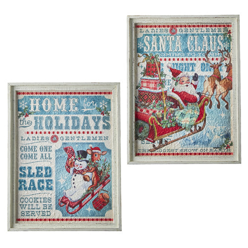 RAZ Imports <br> 19.74" Framed Holiday Vintage Poster Wall Art <br> 2 Assorted