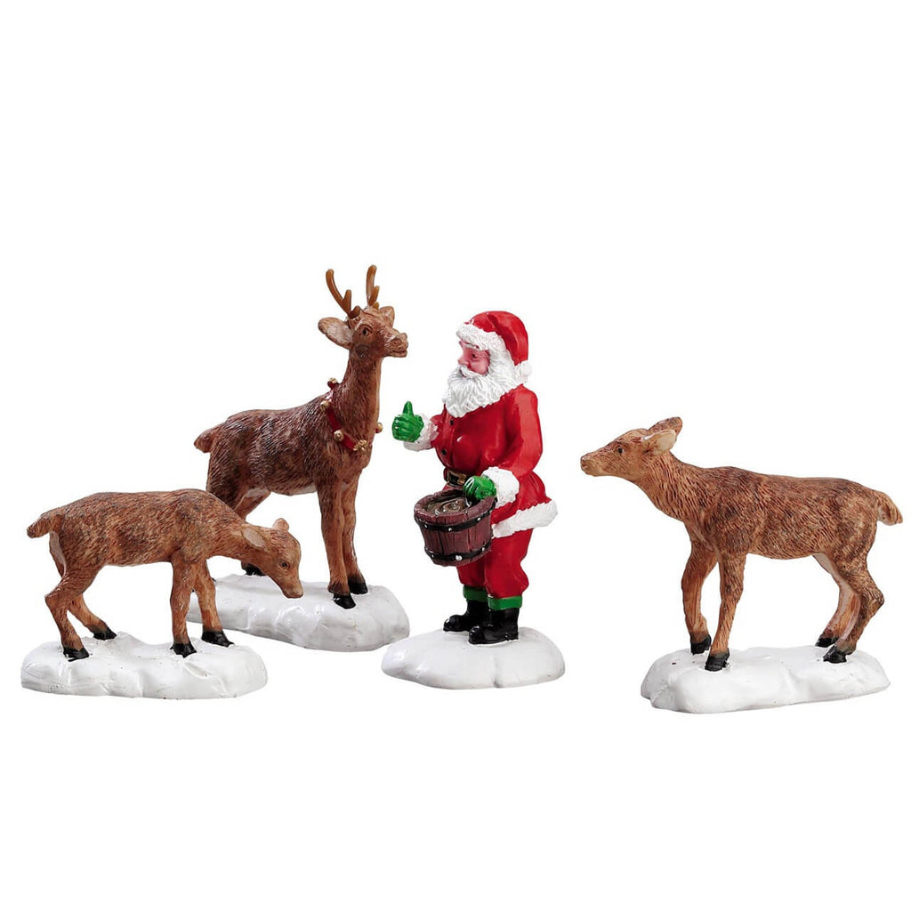 Lemax Figurine <br>Santa Feeds Reindeer, Set of 4