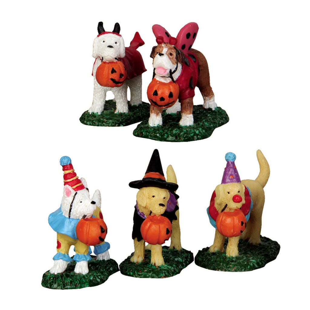 Spooky Town Figurine <br>Trick Or Treating Dogs, Set of 5