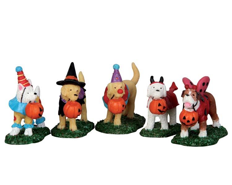 Spooky Town Figurine <br>Trick Or Treating Dogs, Set of 5