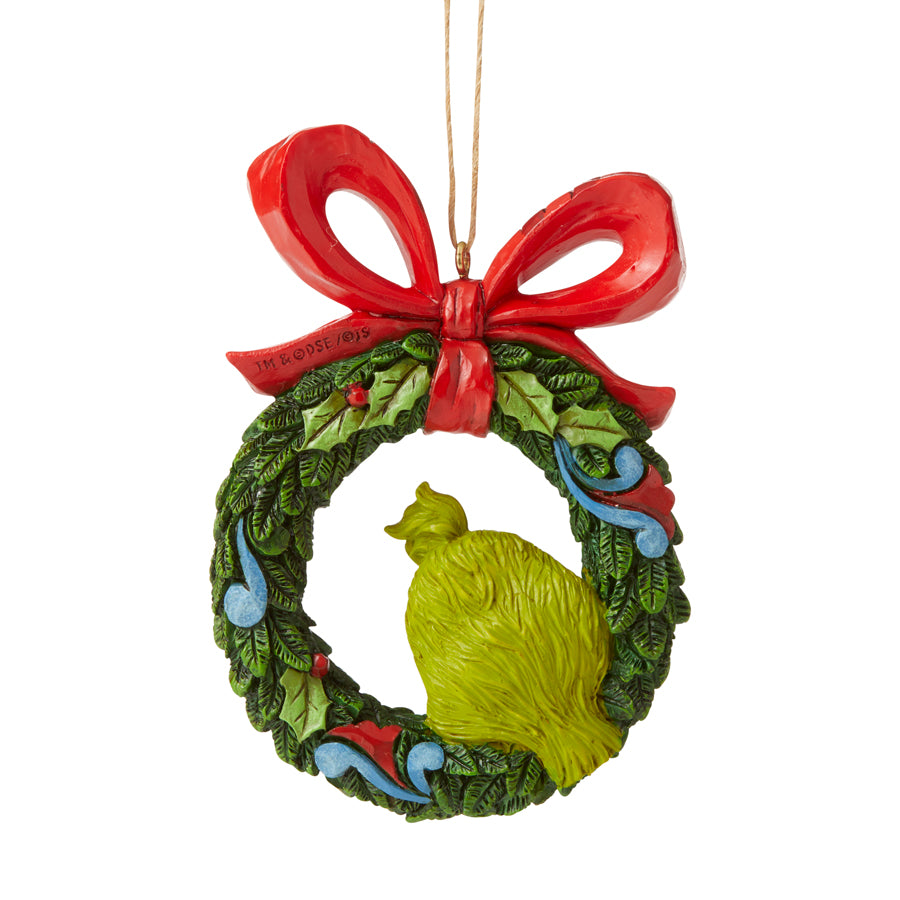 Grinch by Jim Shore <br> Hanging Ornament <br> Grinch Peeking Through Wreath (9cm)