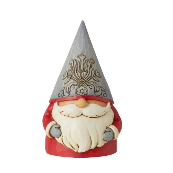 Heartwood Creek <br> Nordic Noel <br> Grey Floral Hat Gnome (13cm) <br> "Jolly Jultomten"