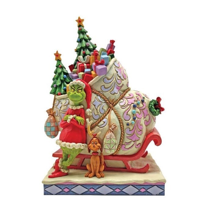 Grinch by Jim Shore <br> Grinch & Max Standing by Sleigh (21.5cm)
