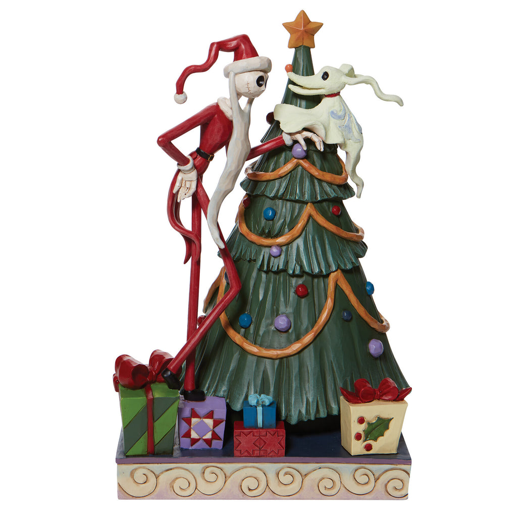 DISNEY TRADITIONS <BR> Santa Jack with Zero by Tree <br> "Decking the Halls"
