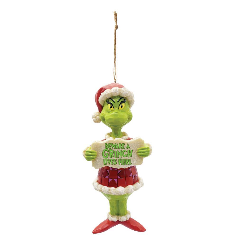 Grinch by Jim Shore <br> Hanging Ornament <br> Grinch 'Beware a Grinch' (13cm)