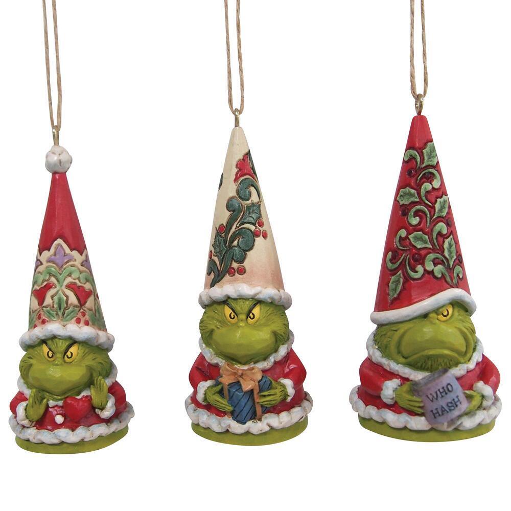 Grinch by Jim Shore <br> Grinch Gnome  <br> Set of 3 Hanging Ornaments (8.5cm) <br> Set of 3